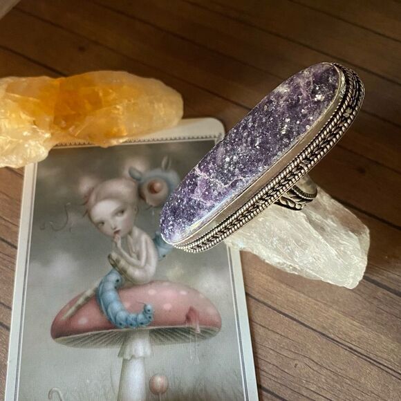 Lepidolite Artisan Sterling Silver Ring Size 7 - Picture 3 of 5